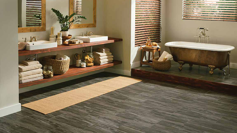 Luxury vinyl plank flooring in a bathroom