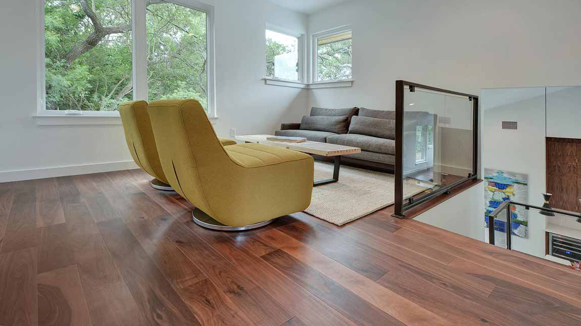 Hardwood flooring in a living room.