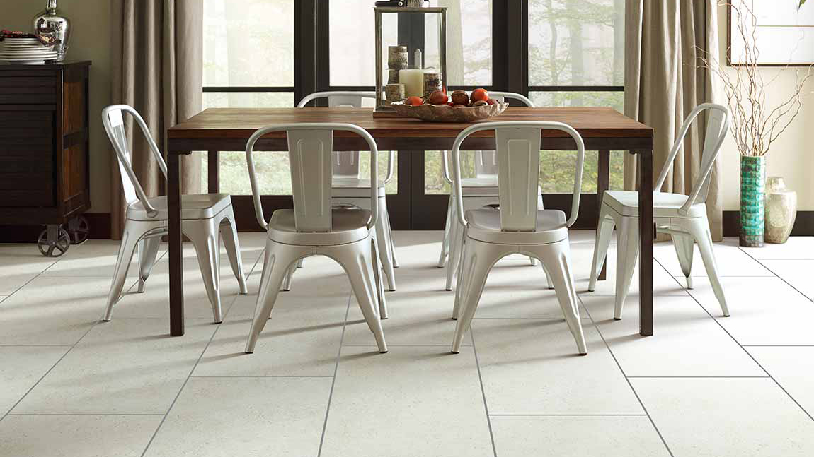 Tile floors in a dining room.
