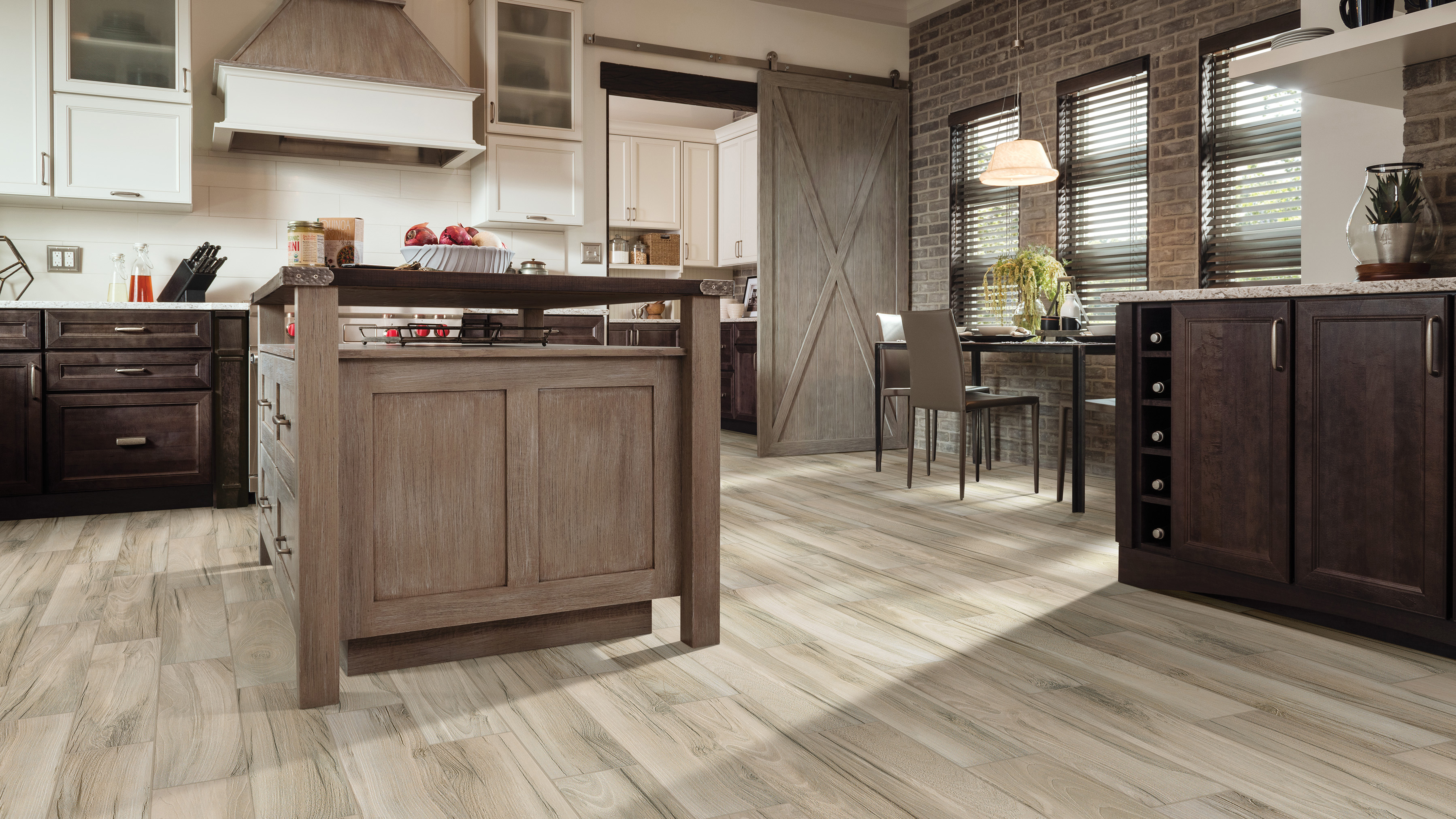 Tile floors in a kitchen.